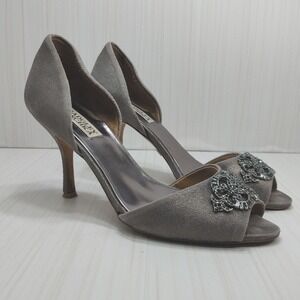 Badgley Mischka‎ Salsa Peep Toe Pump D'orsay Pump Heels Pewter Gray Metallic 9.5